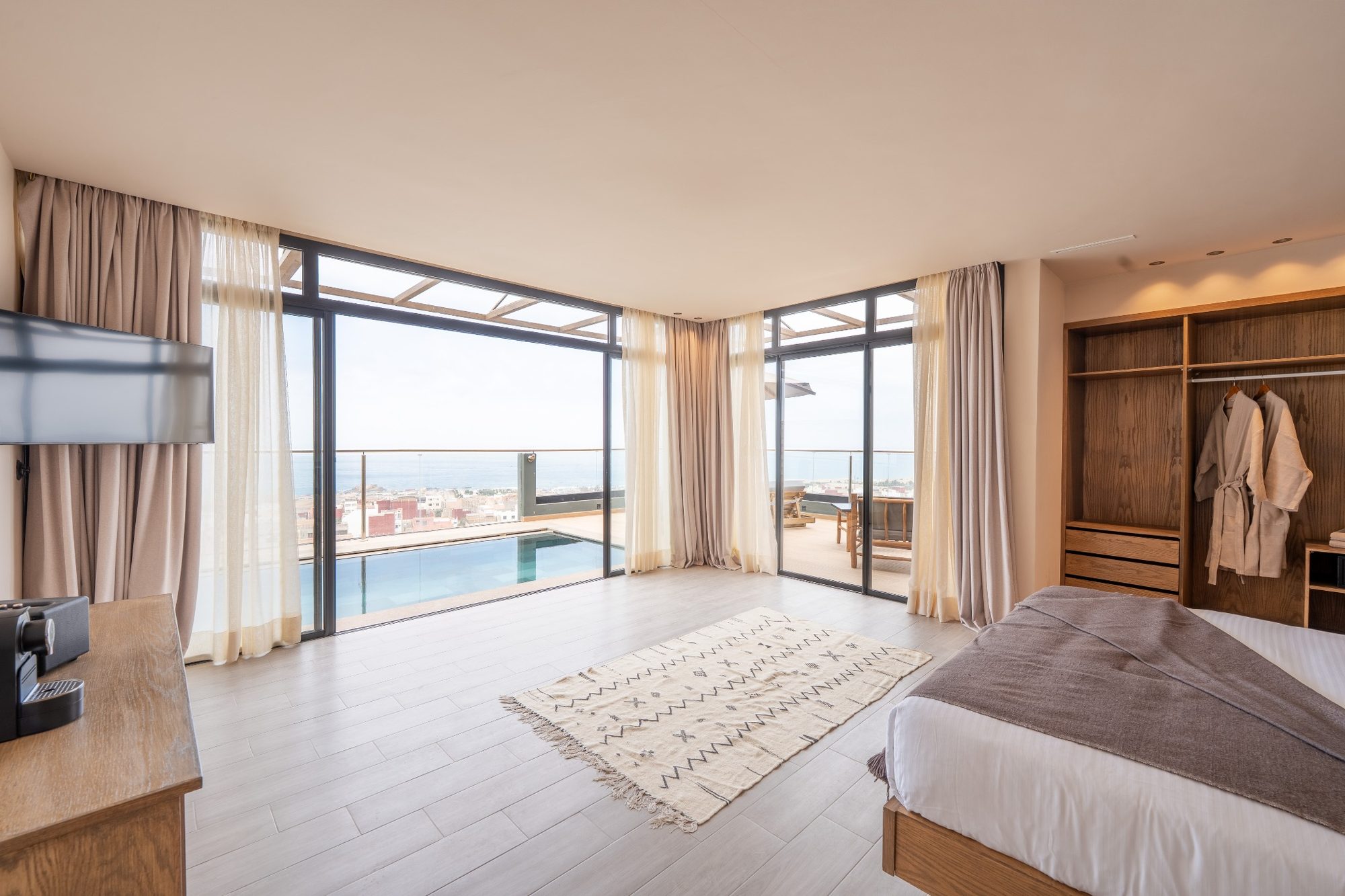 A suite terrace looking over the pool at Nobi, Taghazout Bay