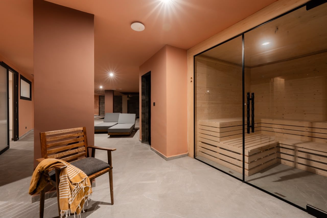 The bio sauna and loungers in the spa at Nobi, Taghazout Bay