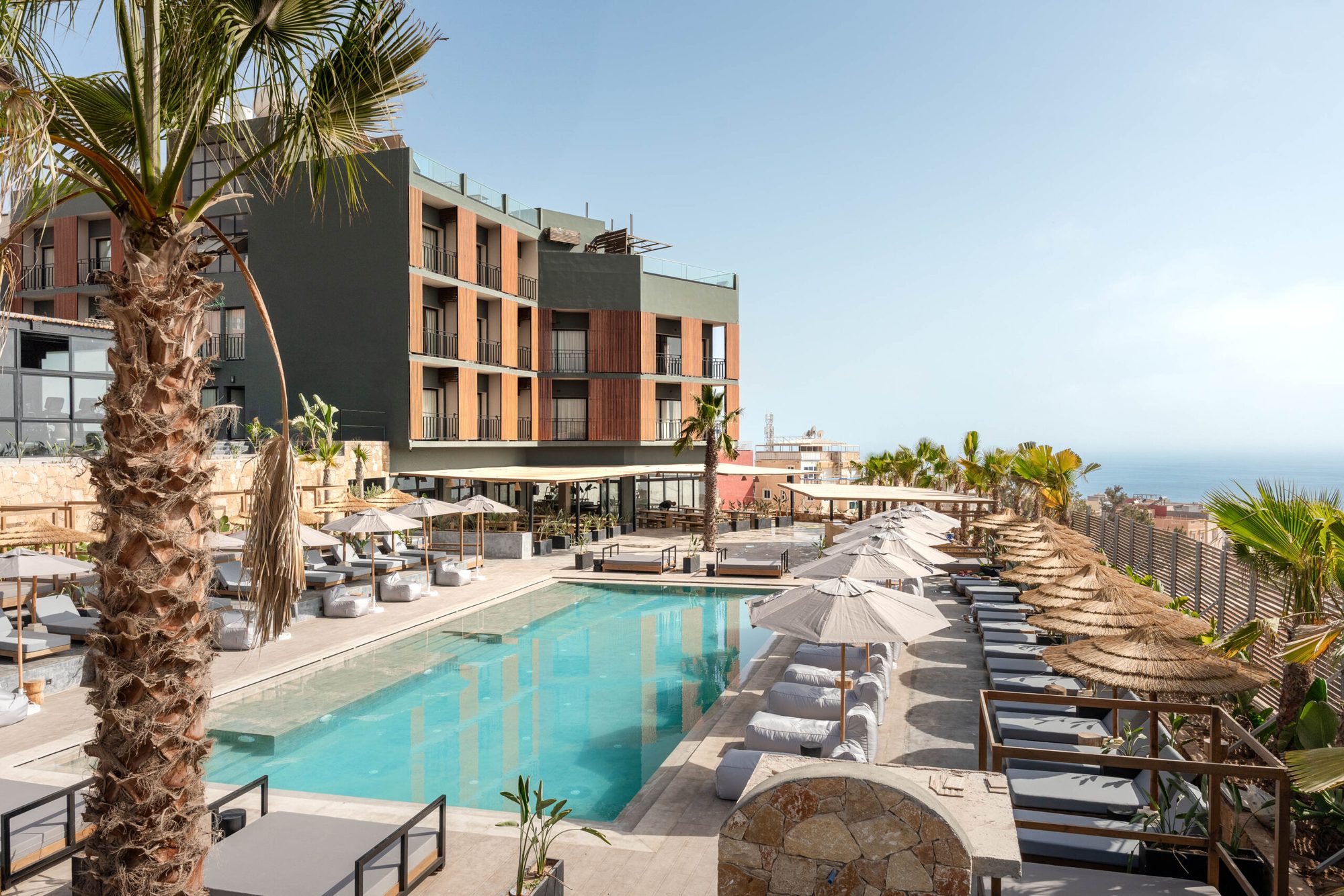 The pool and terrace at Nobi in Tamraght, Taghazout Bay